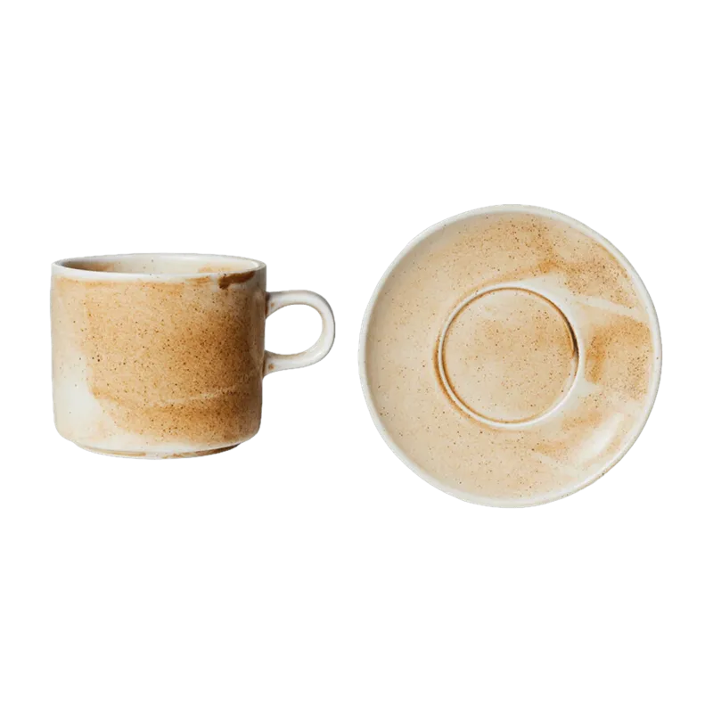 Tasse et soucoupe Rustic Cream/Brown - HKLIVING - The Cool Republic