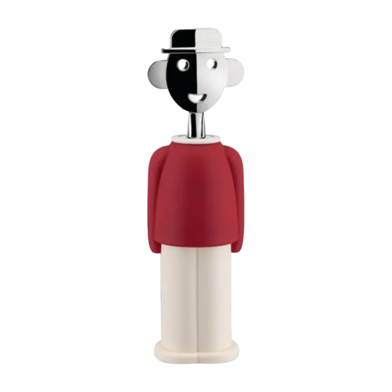 Tire-bouchon en résine thermoplastique, rouge et blanc, et zamac chromée Alessandro M. - Alessi - The Cool Republic