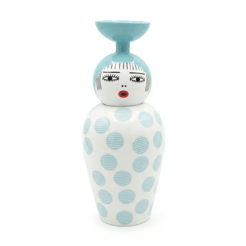 Vase en porcelaine avec couvercle bleu clair 17.2 x 41.6 cm Le Canopie Kiki - Seletti - The Cool Republic